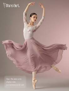 DonsGirl 女士芭蕾舞紧身衣，优雅舞蹈服，饰有3D蝴蝶和花卉网纱，七分袖 - 淺灰紫 - 查看 5