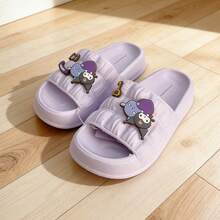 Miniso Sanrio Kuromi Women's Indoor Bathroom Slippers (Size 35-36) - Comfortable Soft Material, Exquisite Dual-Character Badge Detail, Water-Resistant Design For Bathroom & Bedroom Use(1 PC) - Mauve Purple - View 2