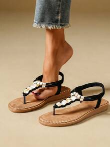 Bohemian Style Comfortable Flat-Bottomed Water-Crystal Sandals - Black - View 10