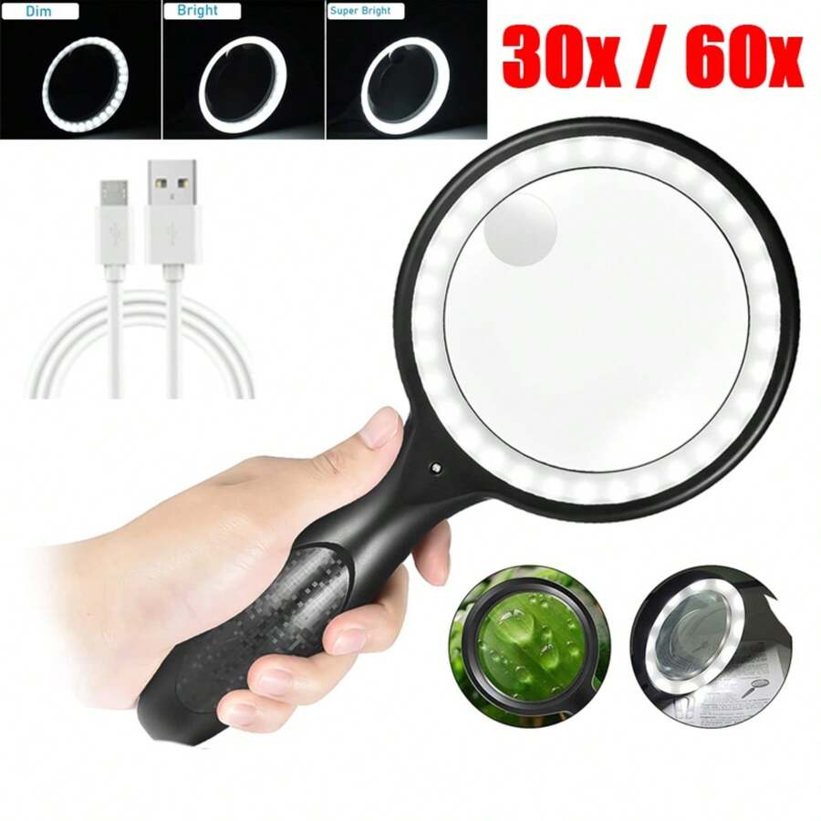 5X & 10X Magnifying Glass With 33 LED Lights & 3 Modes | Portable Handheld Magnifier For Reading, Crafts, Knitting & Laptop Use - 黑色 - 查看 1