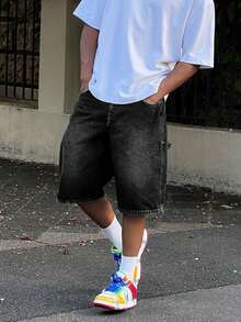 Men's Casual Denim Shorts, Street Fashion Jeans - Black - View 1