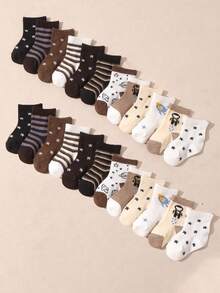 10 Pairs Baby Astronaut/Rocket/Satellite Patterned Socks, Elastic Cuff Fit Snugly Without Slipping, Soft & Breathable, Neutral Colors, Stretchy & Comfortable, Suitable For Infants & Toddlers Daily Wear & Play - Multicolor - View 3