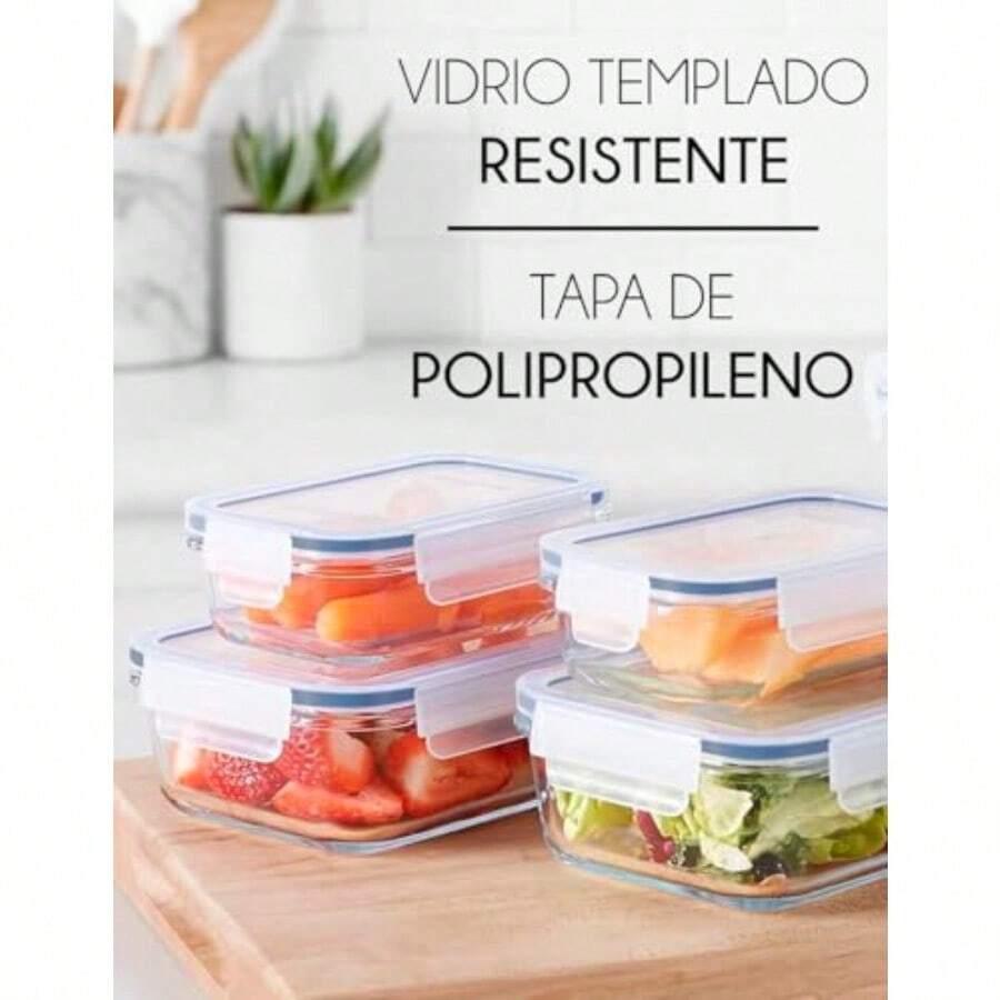 Juego recipientes vidrio 5 piezas transparentes tapa resistentes altas bajas temperaturas almacenamiento alimentos práctico - Azul - Ver 1