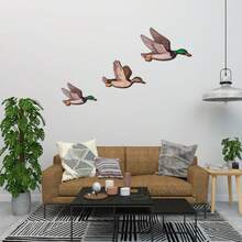 3件套木制野鸭狩猎主题墙饰，复古农舍风格，鸭子尺寸比普通鸭子大（12英寸/11英寸/9英寸），适合玄关、婴儿房、客厅装饰，乡村风格，乔迁派对猎人礼物套装 - 彩色 - 查看 8