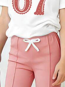 Toddler Girls' Number Print Round Neck Short Sleeve Top And Flare Pants Set - White - View 4