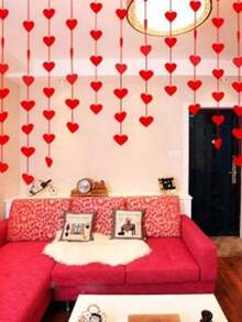 16pcs Wedding Door Curtain Decorations, Heart Shaped Felt & Non-Woven Fabric Flower Pendants For Romantic Indoor Wedding, Valentine's Day Decorations,Home Decor ,Room Decor,Wall Decor Gifts Birthday Graduation - 紅色 - 查看 6