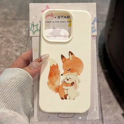 1pc TPU Soft Cute Watercolor Fox & Rabbit Pattern Phone Case Compatible With IPhone 17 Pro Max/17/16 Pro Max/15/13/12/11, S20 FE/A15/S24/A55, Redmi Note 11/12/13 Pro, Full Coverage Anti-Drop Soft Protective Phone Cover