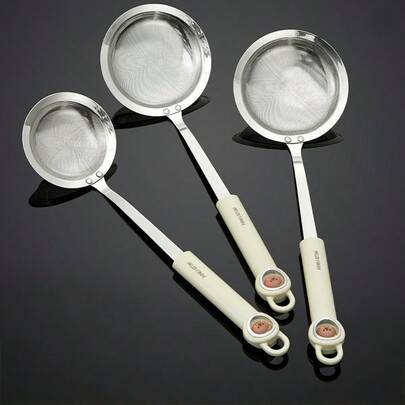 304不锈钢细网筛，可爱卡通图案，长柄漏勺，多功能烘焙工具，适用于过滤豆浆、果汁、面粉、食物残渣、撇油等，厨房配件