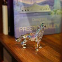 Lup realist din sticlă cristalină solidă, jucărie cognitivă animală, decor de birou pentru birou - Argint - Vizualizare 3