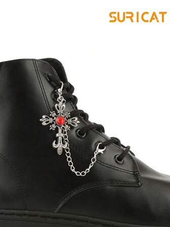 Suricat 1 pieza Cadena de zapato con colgante de cruz de cristal estilo gótico punk, adecuada para zapatos casuales, zapatillas, zapatos de lona, botas, decoración de zapatos DIY, desmontable y reutilizable