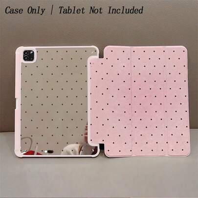 1pc Pink & Black Polka Dot Mirror Pattern Tablet Protective Case - Cute Classic Design, Foldable Stand, Shock-Proof Protection, Pen Slot, Suitable For Air 13(M3 2025), Air 11(M3 2025), 11(A16 2025), Auto Sleep/Wake Function