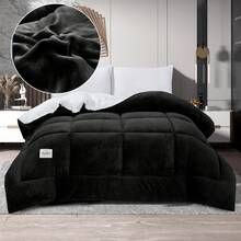 1PC Thick Soft Warm Winter Quilt, Lamb And Milk Fleece Double Fabric Comforter, Insulation Breathable Double Sided Blanket For Winter, All Size Twin/Full/Queen/King Size - 黑色 - 查看 4