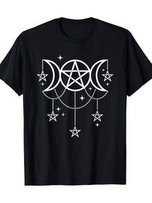 Camiseta de Pentáculo de la Diosa de la Luna - 100% Algodón Pagana Wicca Espiritual Camiseta Gráfica - Negro - Ver 1