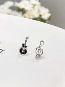 1pair Asymmetrical Violin & Music Note Shaped Unique Design Guitar Music Earrings - Multicolor - View 6