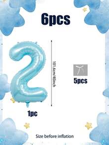 24pcs/Set Pearlescent Blue Number Balloons For Birthday, Includes 40-Inch Pearlescent Blue Number Balloons, White Ribbon Bows, Suitable For 100 Days, Birthday Party, Baby Shower, Blue Birthday, Indoor/Outdoor Photography Props - Multicolor - View 10