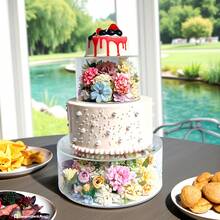 1个4英寸高透明亚克力蛋糕架，可填充蛋糕，蛋糕增高架，蛋糕层架，圆形蛋糕架，婚礼蛋糕架，圆柱形蛋糕架，适用于派对和生日派对 - 無色 - 查看 2