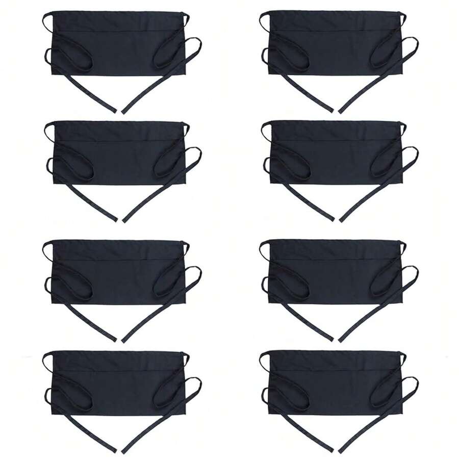 BOHARERS Waist Apron With 3 Pockets - Black Waitress Waiter Server Short Aprons - A-8Pack黑色 - 查看 1
