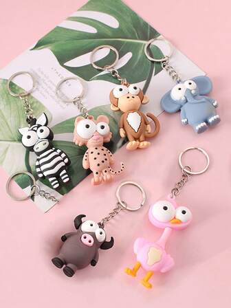 1 st söt tecknad djurnyckelring, stora ögon apa, giraff, elefant plyschnyckelring present souvenir biltillbehör väska charm ryggsäck för skolan goth y2k