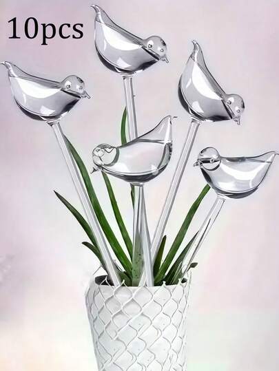 10 st fågelformade självbevattnande anordningar - Automatiskt bevattningssystem för inomhus-/utomhusväxter, gängade för droppbevattning, inget batteri behövs, plastmaterial, lämplig som present; lämplig som nyårspresent; lämplig som alla hjärtans dag-present; lämplig för korta resor; kan vattna växter i förväg.
