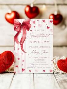 Little Sweetheart Baby Shower Invitation, Valentine Baby Shower Invite, Stripe Bow Sweetheart Baby Shower Invite - Multicolor - View 3