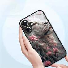 Funda de Teléfono de Diseño de Impresión de Lujo de Animal León Tigre, Adecuada para Apple  16 15 14 Pro Max Plus, Funda Protectora de Vidrio Reforzado de TPU Negra - ¡Protege tu Teléfono de Arañazos y Caídas! - Colores mixtos - Ver 6