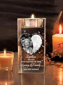 Portavelas de cristal personalizado con foto. Siempre estarás en mi corazón. Este regalo de cristal personalizado está dedicado a los seres queridos fallecidos. Portavelas de cristal personalizado. Graba sentimientos familiares, atesora recuerdos familiares. - ala - Ver 7
