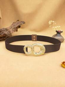 Women's Elastic Waistband Plus Size Belt Retro Minimalist Dress Belt Versatile Black & Blue Women's Belt Metal Buckle Fashionable Women's Accessories Perfect For Holidays & Valentine's Day Gifts - A - View 24