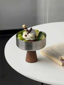 1pc Stainless Steel Walnut High Footed Bowl, Ice Cream Dessert Bowl, Fruit Yogurt Bowl, High Footed Dessert Cup, Creative Ice Cream Bowl, Fruit Yogurt Salad Bowl, Decorative Bowl, Jewelry Tray, Aromatherapy Tray, Snack Plate, Suitable For Home, Courtyard, Dessert Shop - Silver - View 5