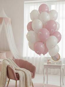 93个/套 白色和粉色乳胶气球，配粉色蝴蝶结，适合网红户外拍摄、蝴蝶结装饰、情人节、生日派对、婚礼等场合。 - 彩色 - 查看 3