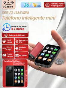 SERVO 16SE Mini Smartphone, 2GB RAM, 16GB de almacenamiento, Android 9.0, de bolsillo, compatible con red WCDMA 3G, Dual SIM Dual Standby, pantalla pequeña HD de 3.0", Smartphone desbloqueado - Negro - Ver 13