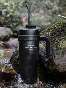 Large Capacity Luxury Handle Cup, High-End Stainless Steel Office Insulated Tumbler With Straw - Multicolor - View 16