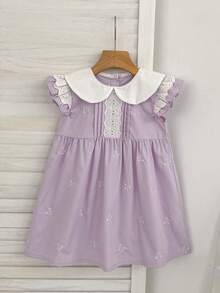 Mädchen Kleid Sommer Neu Schmetterling Stickerei Kinder Kleid Süße Prinzessin Kleid für kleine Mädchen - Mauve - Übersicht 2