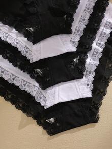 5pcs/Set Solid Color High Waist Lace Patchwork Briefs Panties Set For Women - Multicolor - View 7