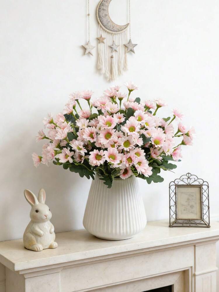 Bó hoa cúc giả 1/80, cao 12,6 inch, hoa cúc La Mã, trang trí đám cưới, bó hoa cô dâu, thích hợp cho mùa tựu trường, trang trí lớp học, bàn ăn gia đình, bình hoa phòng khách, tiệc ngoài trời, tiệc sinh nhật. - Hồng - Xem 2