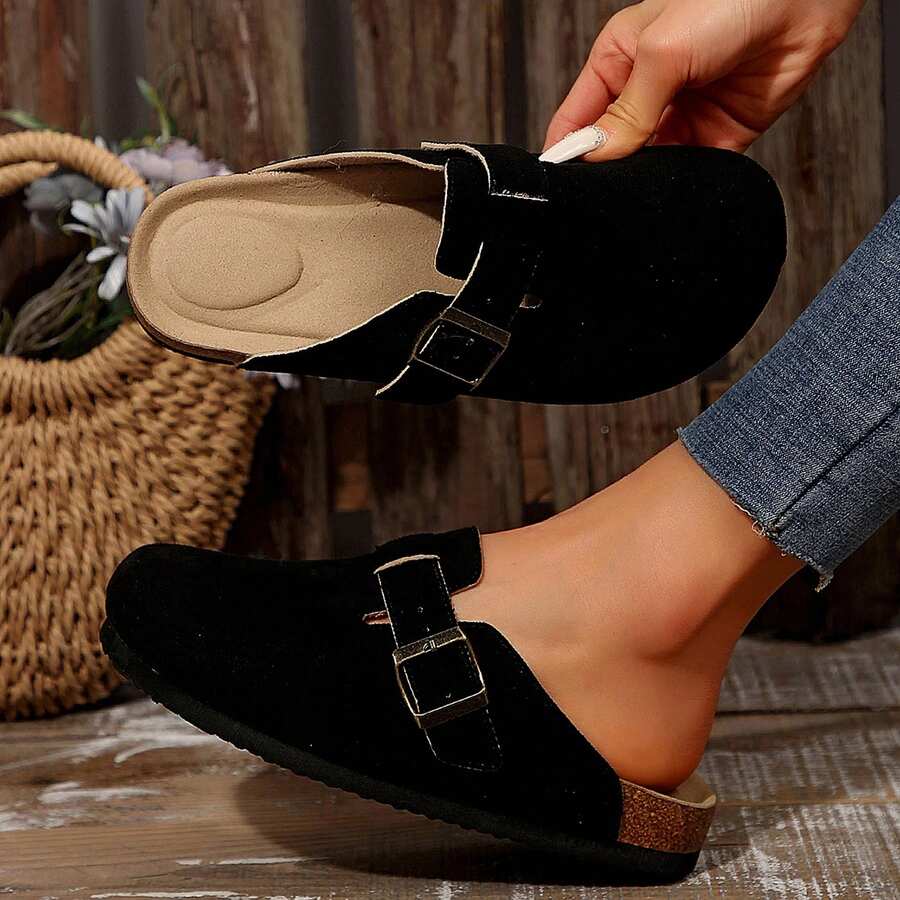 Flat Shoes With Comfort Cork Footbed Shoes For Women Stylish And Versatile Slippers For Outdoor Comfort And Elegance Summer Slides Shoes Sandals For Women Flat Outdoor Walking Travel - 黑色 - 查看 1