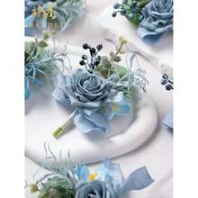 Dusty Blue Rose Boutonniere For Men,Set Of 6,Groomsmen Groom Boutonnieres For Wedding Corsage Ceremony Anniversary, Formal Dinner Party, Fall Vintage Rustic Marriage Prom Flower,6pcsBlueBoutonnieres - 6個藍色胸花 - 查看 5