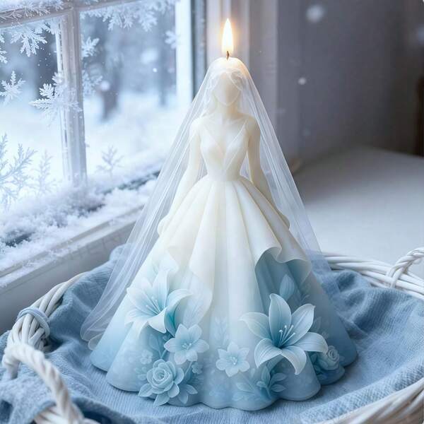 Bridal Gown Silicone Mold, Elegant Lily Flower Dress And Veil Design, Exquisite And Graceful, Suitable For Candle/Plaster/Resin Crafts, DIY Fragrance Candle/Plaster Diffuser Decor, Souvenir Craft Mold, Wedding Party Decoration, Valentine's Day Candle Mold, Reusable And Easy Demold, Beginner-Friendly, Wedding Season/Valentine's Day/Anniversary Decoration Mold, Handmade