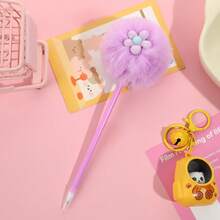 1pc 3D Floral Plush Pen, Pom Pom Pen, Ballpoint Pen, Plush Stationery Ballpoint Pen - Multicolor - View 3