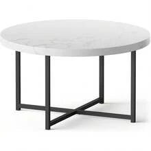 Coffee Table For Living Room - Round Grey Concrete Look Living Room Table - Modern Style With Black Powder Coated Metal Legs - White - View 1