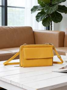 Women's Minimalist Blocking Crossbody Wallet & Phone Bag With Wristlet & Adjustable Shoulder Strap Solid Color Flap Phone Wallet Fashion Multifunctional Faux Leather Zipper With Card Slots For Birthday Gift On Valentine Day For Gift For Lady For Female White-Collar Workers Present (Black) Compatible With Iphone Bag Pouch Phone Robber For Women Wallet Purse Wallet - Multicolor - View 4