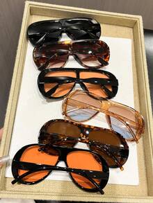 6 piezas Gafas de mujer de moda con marco completo de leopardo, multicolor, de diseño de doble haz avanzado y único, estilo aviador exagerado, personalizadas y a juego para todo, adecuadas para fotografía callejera, vacaciones tropicales en la playa, salidas familiares de verano y accesorios, aptas para todo tipo de rostros - Multicolor - Ver 3