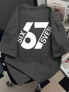 Áo thun ngắn tay cổ tròn in chữ và số dành cho bé trai tuổi teen - Màu xám đen - Xem 1