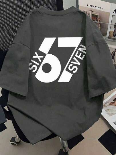 Áo thun ngắn tay cổ tròn in chữ và số dành cho bé trai tuổi teen