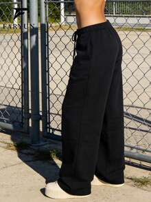 2025 Solid Color Casual Comfortable Drawstring Waist Pants, Versatile And Breathable Black Spring - Black - View 5