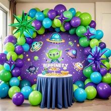 128pcs Alien Theme Balloon Arch Set, Includes Explosion Stars & Star Foil Balloons, Blue, Green & Purple Latex Balloons. Suitable For Birthday Party, Baby Shower, Game Decor, Sci-Fi Alien Theme Party - Multicolor - View 2