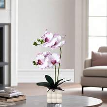 Orquideas artificiales en jarron purpura y blanco 14 pulgadas de altura decoracion del hogar flores artificiales de orquidea - Blanco/Morado-1 - Ver 6