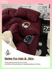 3pcs Wine Red Bedding Set - 1 Duvet Cover & 2 Pillowcases, Soft & Comfortable Home Textile, Multiple Colors Available, Suitable For Dorm, Simple & Fashionable Home Decor, Soft & Cozy Bedding Set, Washable Without Filling - Burgundy - View 2