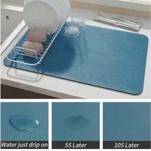 1pcs Kitchen Countertop Dishwashing Mat, Heat-Resistant Drainage Mat, With Anti Slip Rubber Bottom, Super Absorbent Drainage Mat, Suitable For Home Kitchens, Restaurants, Cafes, Etc. - Màu xanh hải quân - Xem 4