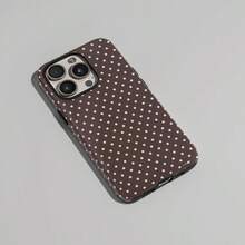 Pink & Brown Polka Dot Phone Case, Cute Y2K Style, Compatible With IPhone 17, 16, 15, 14, 13, 12, 11 Pro Max Plus Models - Brown Base Powder Dots - View 4
