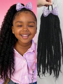 1pc Synthetic Black Hair With Yarn Bow For Kids Faux Braid Wigs Braiding Hair Afro Kinky Crochet Hair Extensions With Rubber Bands Heat Resistant - Natural Black - View 11